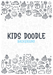 Hand draw Kids doodle background. Objects from a child's life.