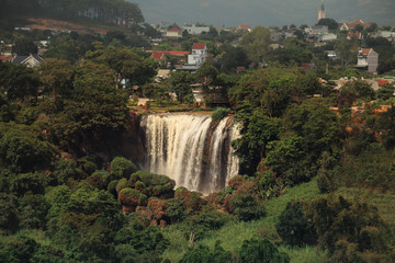Aerial view of Elephant Waterfall in the Highlands of Da lat, Vietnam