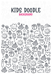 Hand draw Kids doodle background. Objects from a child's life.