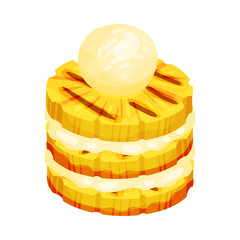 Pineapple rings layered dessert. Vector illustration on a white background.