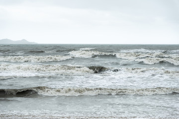 close up of dark waves in the bad weather, nature background