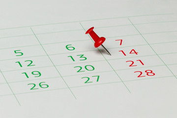 Calendar with push pin