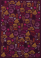 Naklejka premium Hand draw Kids doodle background. Objects from a child's life.