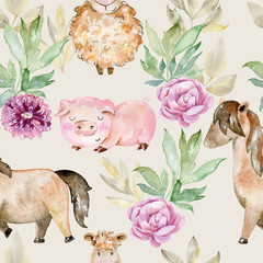 Watercolor farm pattern.