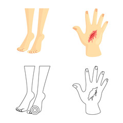 Vector illustration of hospital and rendering sign. Set of hospital and help stock vector illustration.