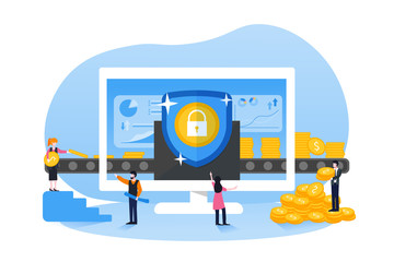 Illustration of digital finance, data security, online business investment and FinTech concept in modern flat design