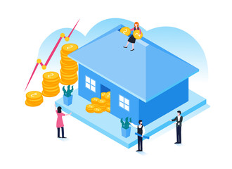 Obraz premium Illustration of property investment. Illustration for landing page, web page, business presentation, marketing material and infographic