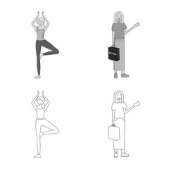 Isolated object of posture and mood logo. Set of posture and female vector icon for stock.