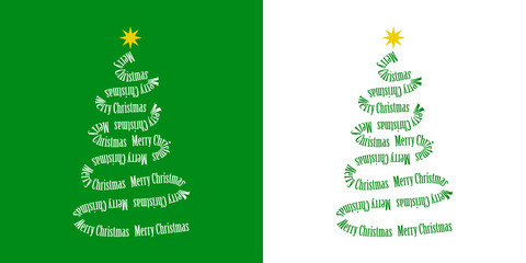 Logotipo con árbol de navidad abstracto con texto Merry Christmas lineal en verde y blanco © teracreonte