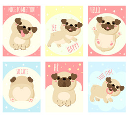 Set of banners with cute pugs