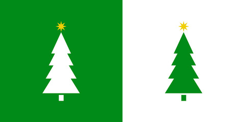 Logotipo con árbol de navidad abstracto triangular con estrella y ramas en verde y blanco