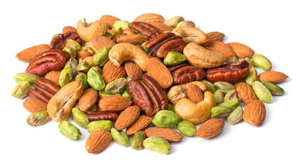 unsalted mixed nuts isolated on white background
