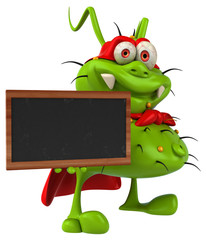 Fun 3D germ monster holding a blackboard