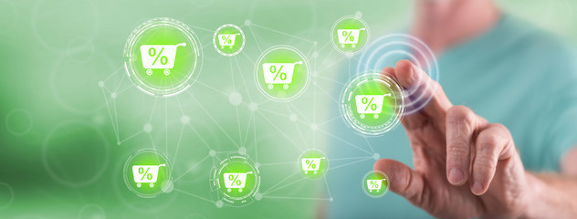 Man touching a discount concept