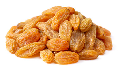 yellow raisins isolated on white background