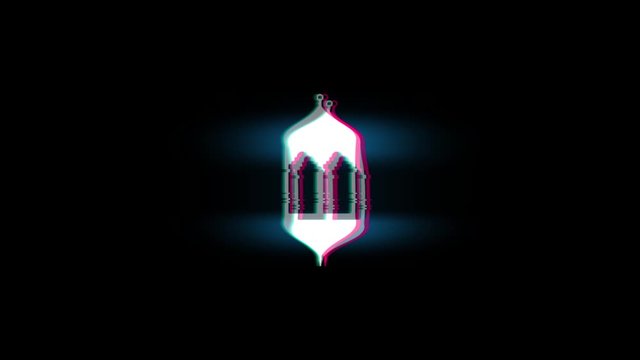 Islamic, islam, religious, Monument, Monuments Symbol on Glitch Led Screen Retro Vintage Display Animation 4K Animation Seamless Loop Alpha Channel.