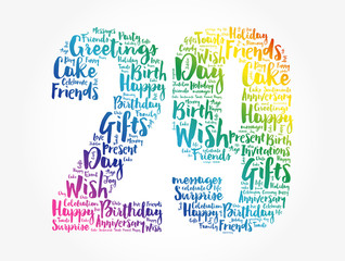 Happy 29th birthday word cloud collage concept