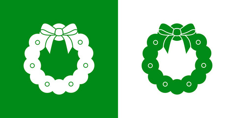 Icono plano corona navidad en verde y blanco