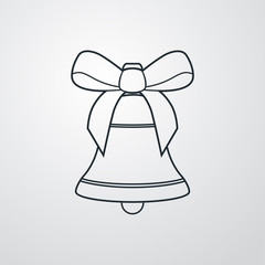 Icono plano lineal campana vertical con lazo en fondo gris