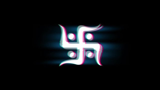 Hindu, holy, indian, religion, swastik, swastika Symbol on Glitch Led Screen Retro Vintage Display Animation 4K Animation Seamless Loop Alpha Channel.