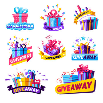 Giveaway isolated icons, social media contest prizes