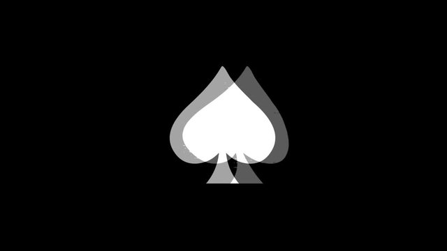 Playing card spades Icon Old Vintage Twitched Bad Signal Screen Effect 4K Animation. Twitch, Noise, Glitch Loop with Alpha Channel.