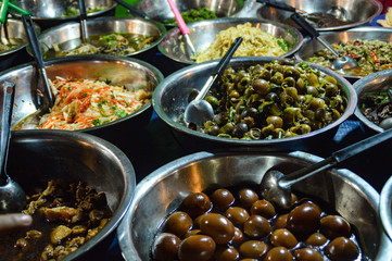 Authentic Laotian food at the Luang Prabang morning market in Laos