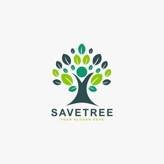 Obraz premium Human tree logo design vector. Plant care illustration sign. Green leaf vector icon.