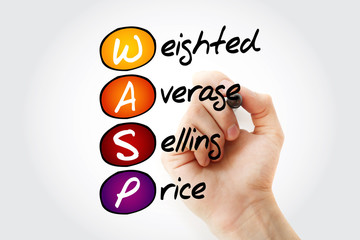 WASP - Weighted Average Selling Price acronym with marker, business concept background