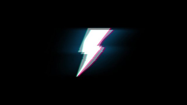 Energy Flash Symbol on Glitch Led Screen Retro Vintage Display Animation 4K Animation Seamless Loop Alpha Channel.