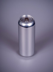 Aluminum can for drinks on a gray background