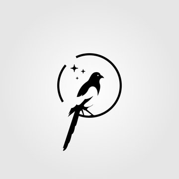 magpie bird negative space logo vector illustration