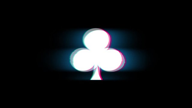 Playing Card Suit Club Symbol on Glitch Led Screen Retro Vintage Display Animation 4K Animation Seamless Loop Alpha Channel.