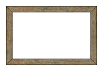 Real natural old  wood  frame or photo frame isolated on the white background. clipping path