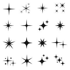 Fototapeta premium Star icons. Twinkling stars. Sparkles, shining burst. Christmas vector symbols isolated