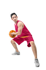 Fototapeta na wymiar Asian man playing basketball in action