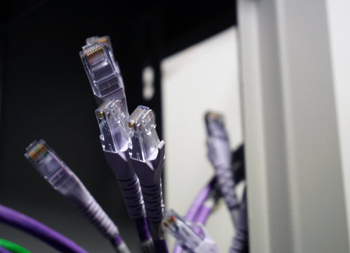 Network cable plugs hanging down