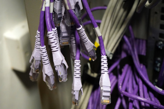 Network cable plugs hanging down