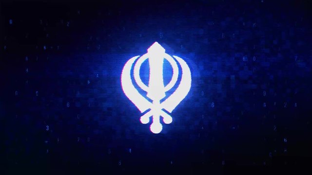 Khanda, religion, religious symbol, sikhism Symbol Abstract Digital Pixel Noise Glitch Error Video Damage Signal Loop 4K Animation.