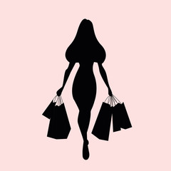 Black silhouette, Lady with shopping bags
