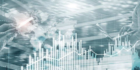 Business Finance Chart Graph. Trading Forex Exchange Investment Fintech concept. Mixed media.