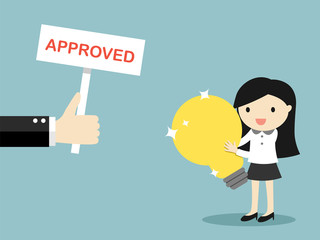 Business concept, Hand approved to business woman's idea. Vector illustration.