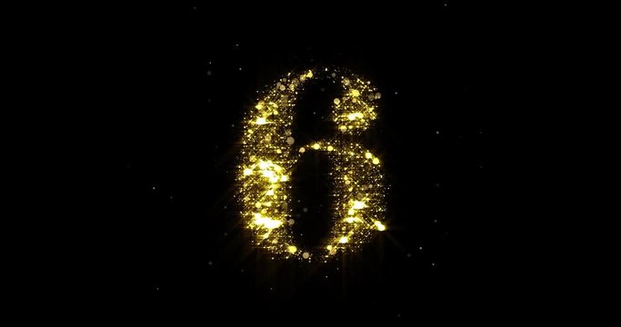 Countdown gold glittering numbers for festive New Year timer. Golden glitter numbers count down clock from ten seconds with sparkling light glow effect