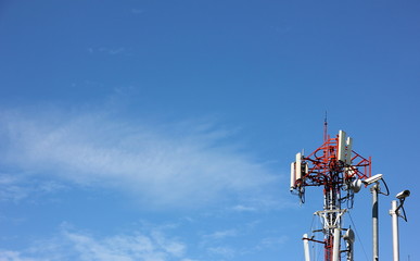 mobile tower ststion with cctv  on bule sky,copy space