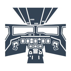 black icon interior of cockpit passenger airplane