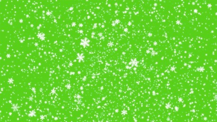 Abstract snowy background with snowflakes, Stardust gold bokeh on green background with flare effect.