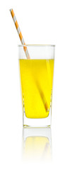 An orange soft drink with a straw