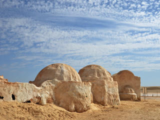 Huts of the Star Wars Film Sets in the African desert Sahara
