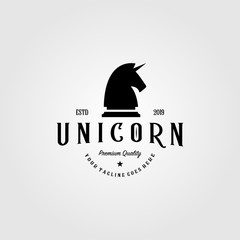 vintage unicorn horse chess logo vector retro illustration