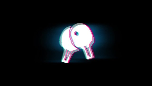 Ping Pong, racket, table tennis Symbol on Glitch Led Screen Retro Vintage Display Animation 4K Animation Seamless Loop Alpha Channel.
